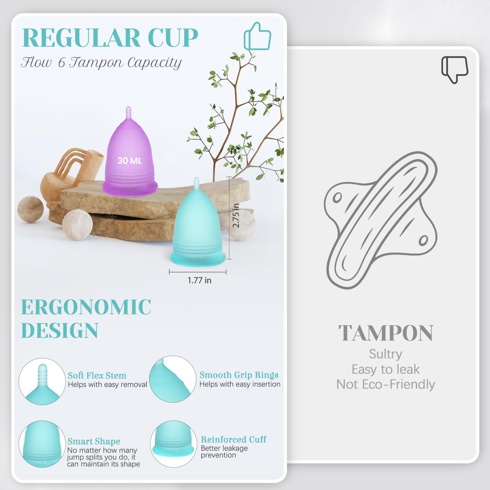 YTYOMUR Menstrual Cup Set, 2 Soft Period Cup Come with Collapsible Cleaner Cup